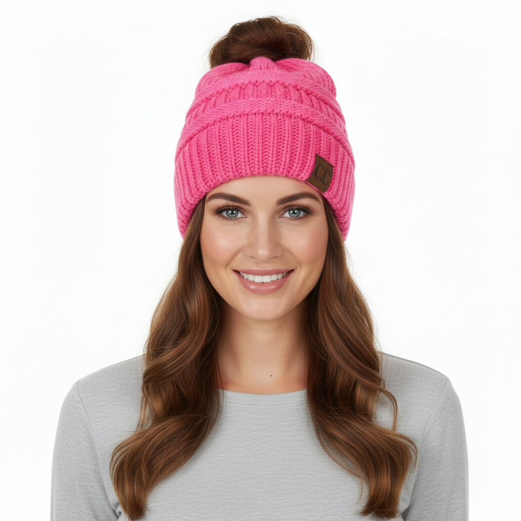 Solid Classic Candy Pink Beanie Tail