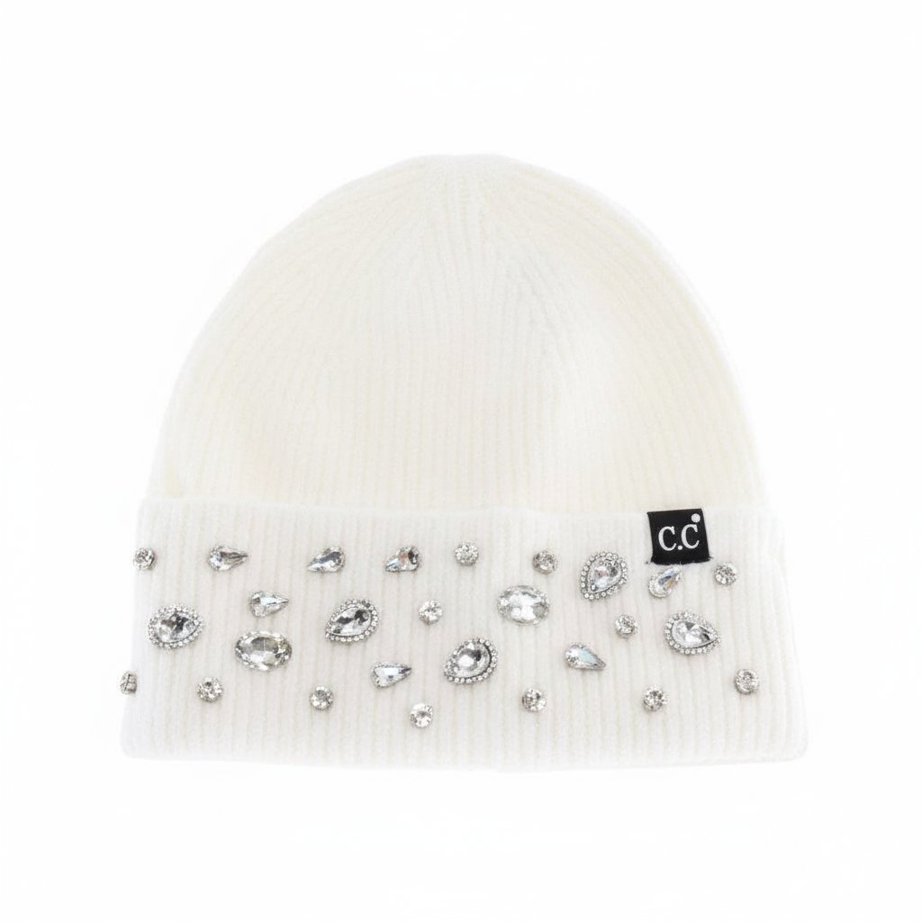 Rhinestone Charm Cuff Beanie