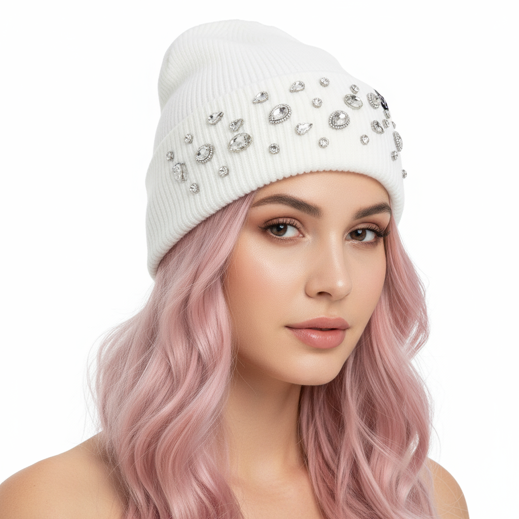 Rhinestone Charm Cuff Beanie