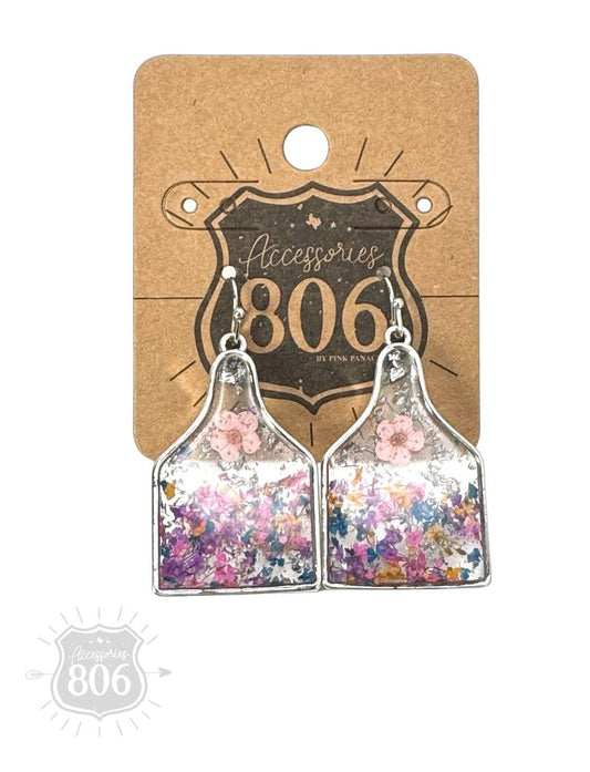 Pressed Flower Ear Tag Earrings Pink