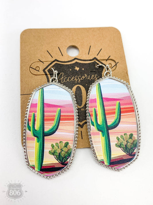 Cactus Inlay Earring Silver