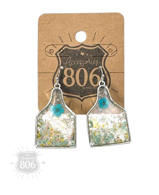 Pressed Flower Ear Tag Earring Turquoise