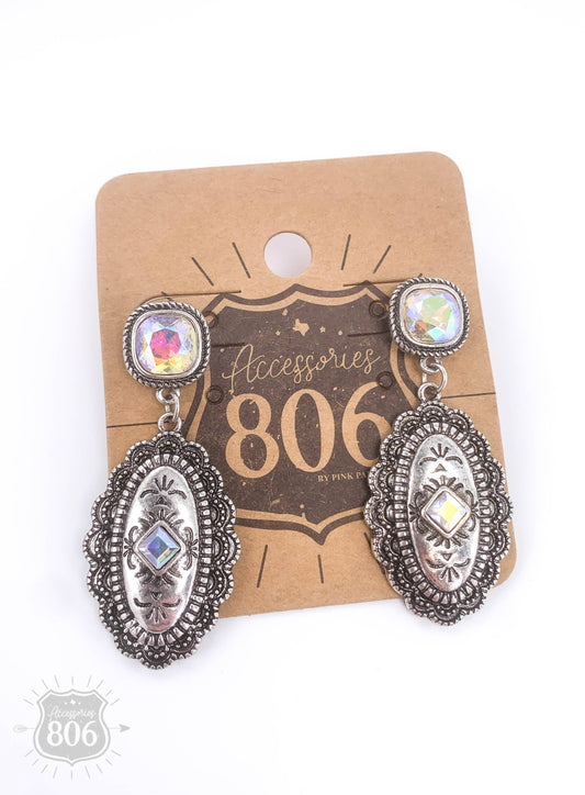 Oval Concho with AB Crystals Earrings