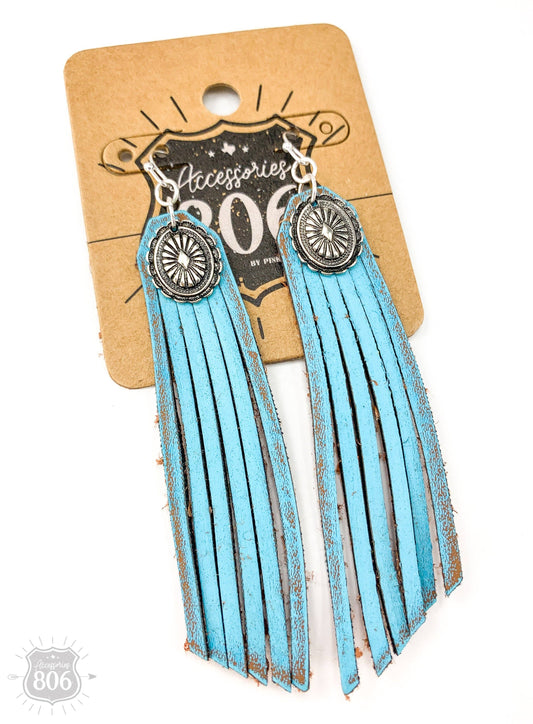 Silver Concho and Leather Fringe Earring