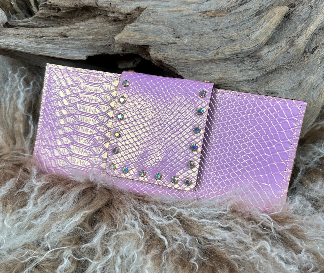 Large Light Pink Mermaid Embossed HOLOGRAM Wallet W/AB Crystals