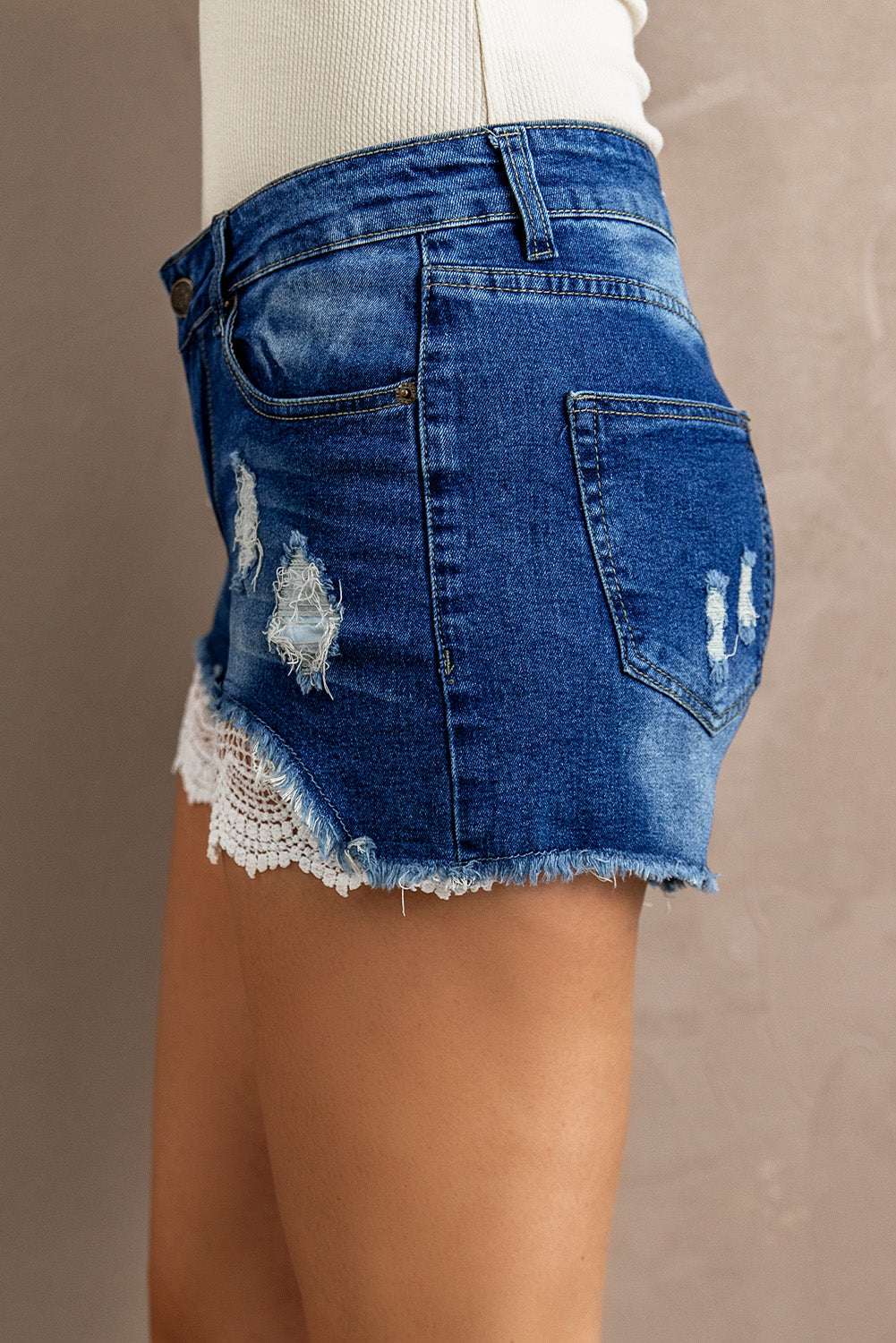 LACE Distressed Denim Shorts