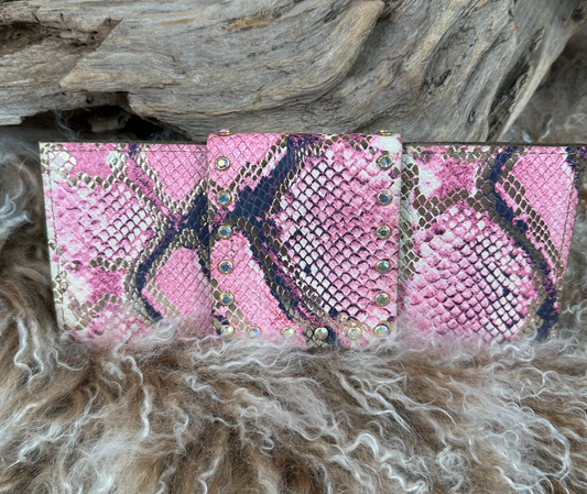 Large Pink Snake embossed Wallet HOLOGRAM with AB Crystals